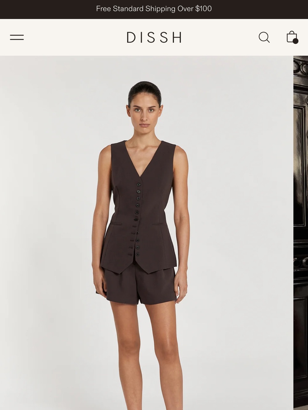 DISSH Dark Brown Tailored High-Waist Shorts Set